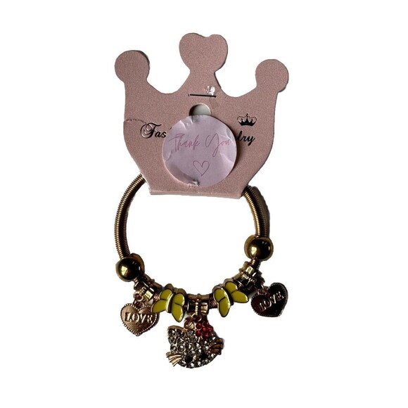 hello kitty kids charm Gold Tone Yellow Butterflies bracelet - Picture 1 of 4